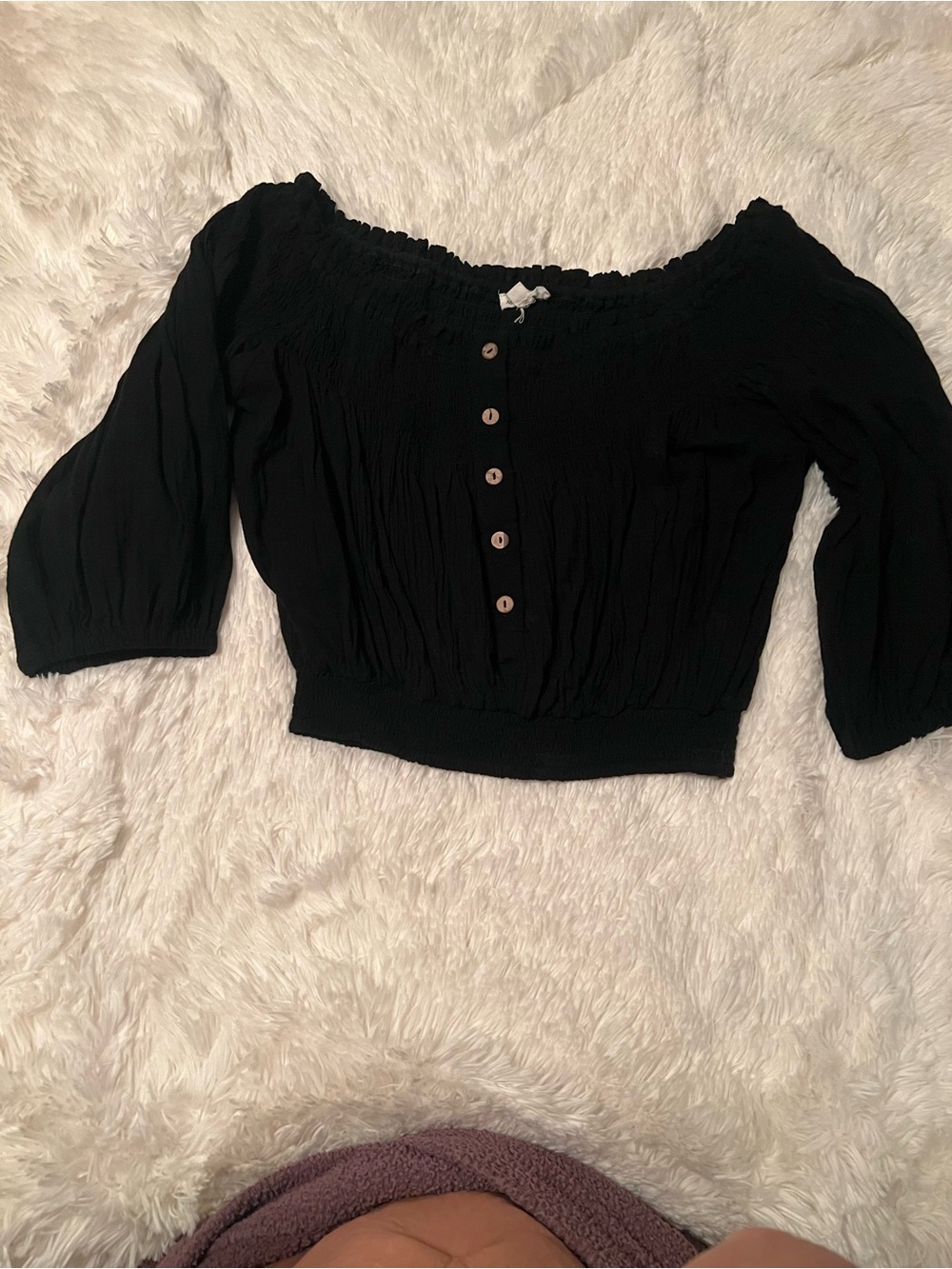 Newbury Kustom Black Off-Shoulder Buttoned Blouse